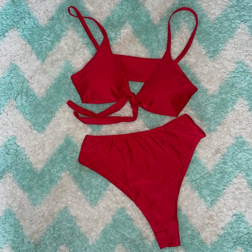 High waisted red bikini